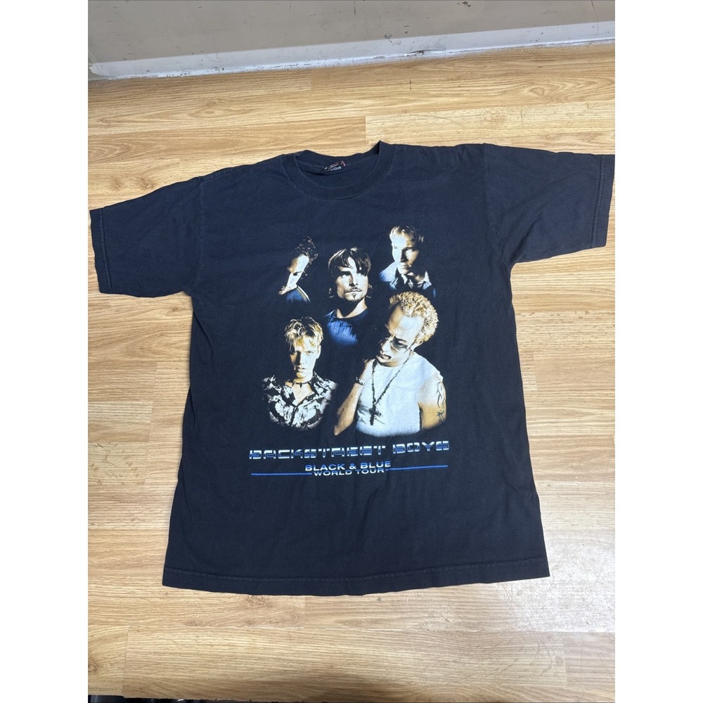 Vintage GIANT Backstreet Boys Black & Blue 2001 World Tour T Shirt Size Large